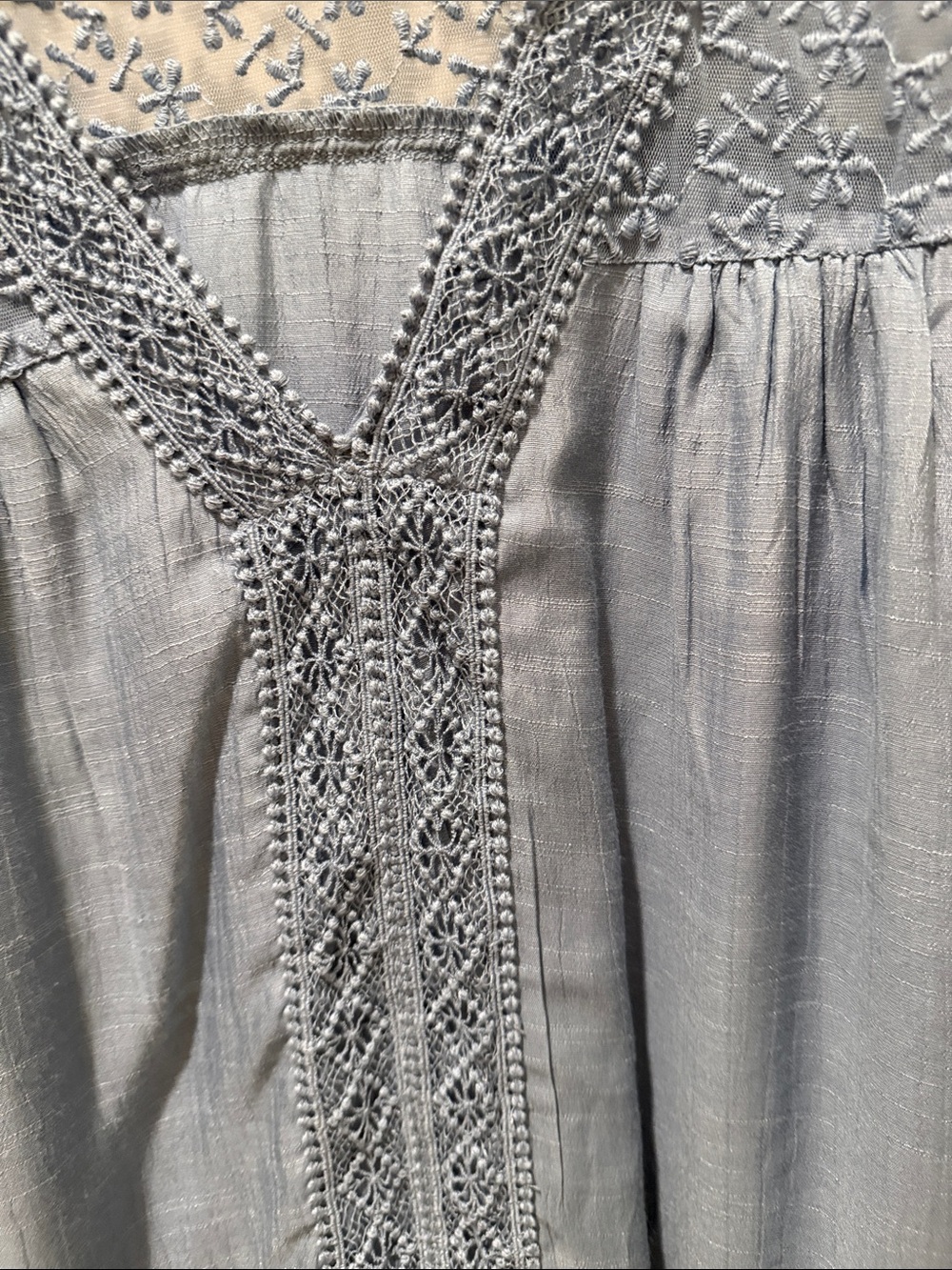 Style & Co. Light Blue Embroidered V-Neck Peasant Blouse - Picture 3 of 5